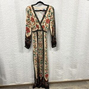 Floral Maxi Dress with Red and Black Accents